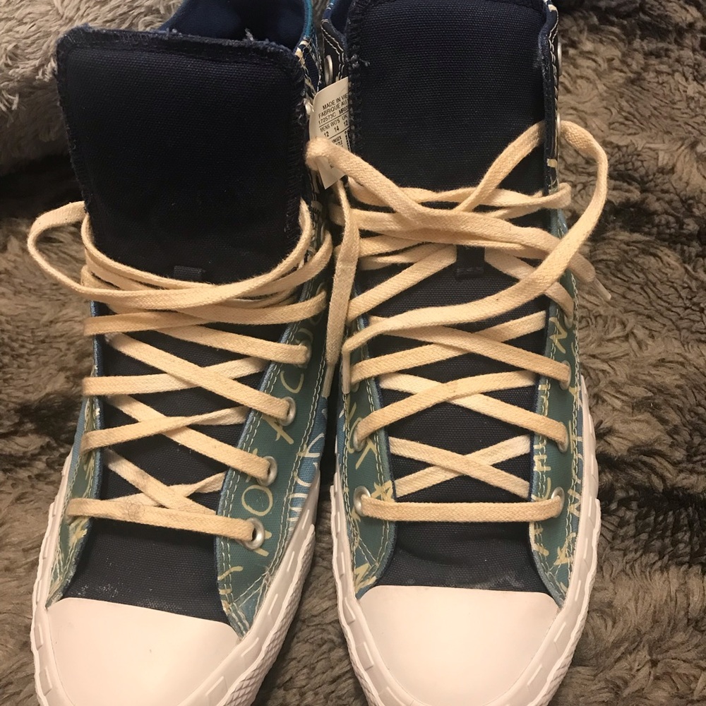 Blue and White High-Top Sneakers